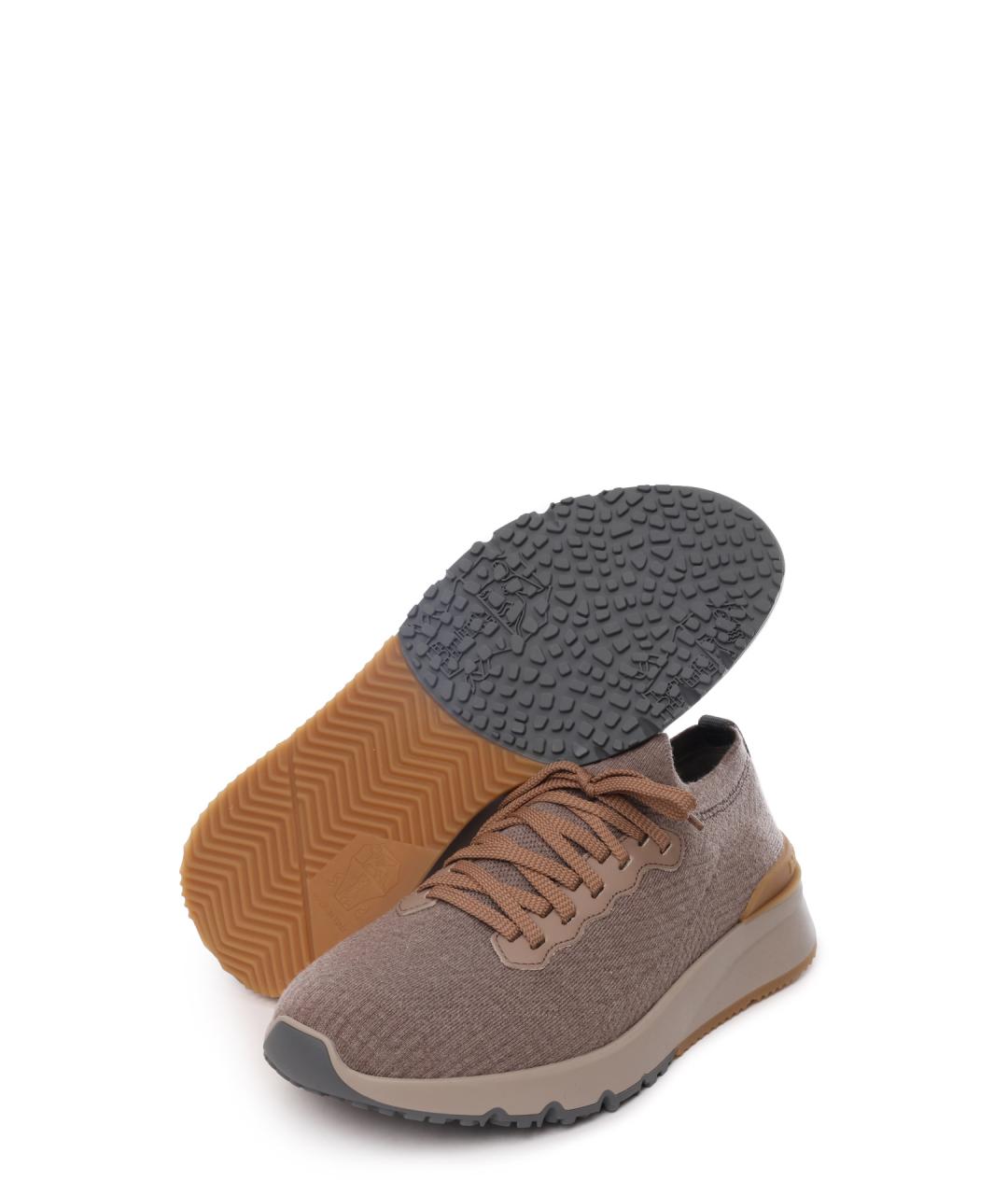 BRUNELLO CUCINELLI Бежевые текстильные низкие кроссовки / кеды, фото 4