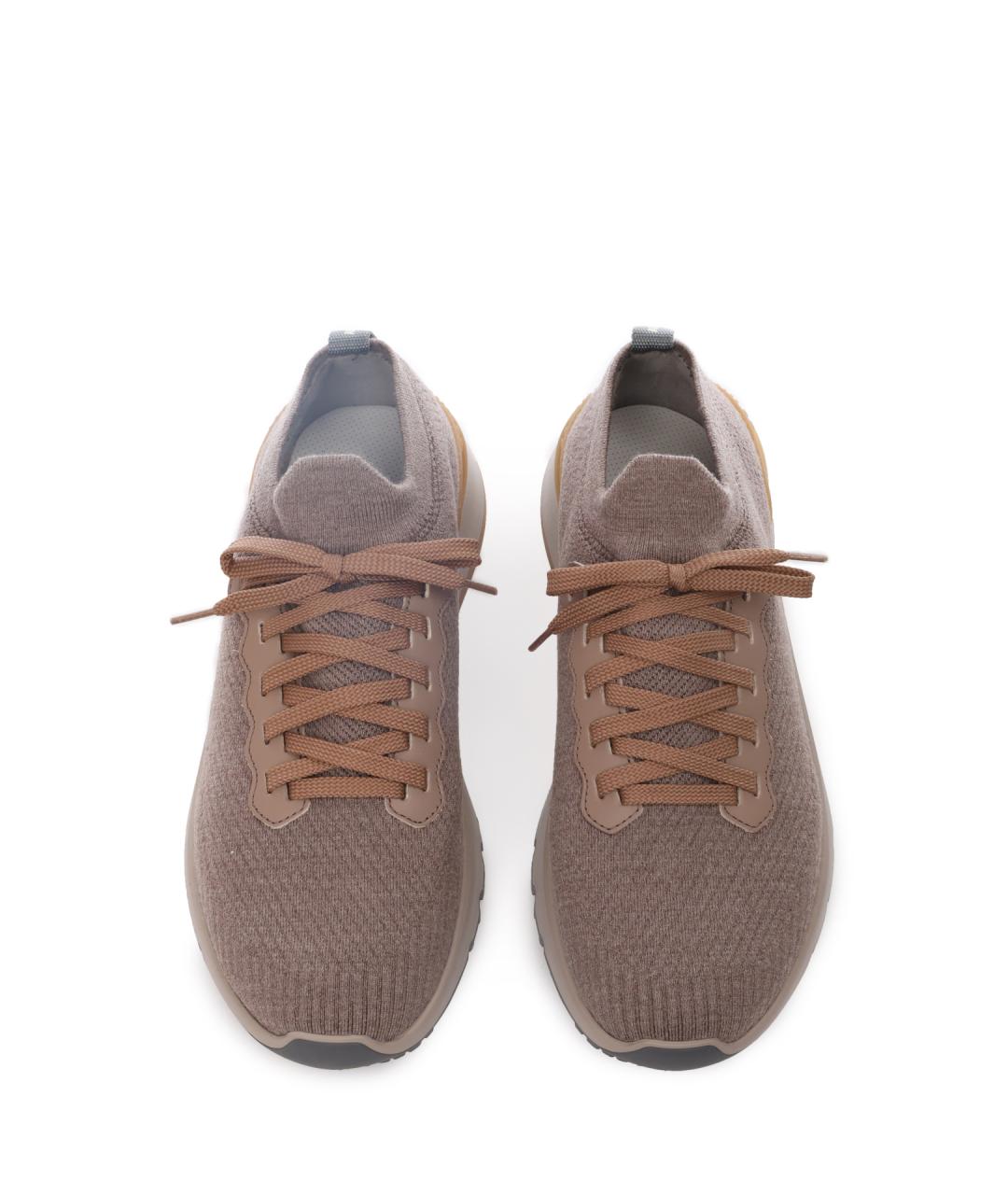 BRUNELLO CUCINELLI Бежевые текстильные низкие кроссовки / кеды, фото 5