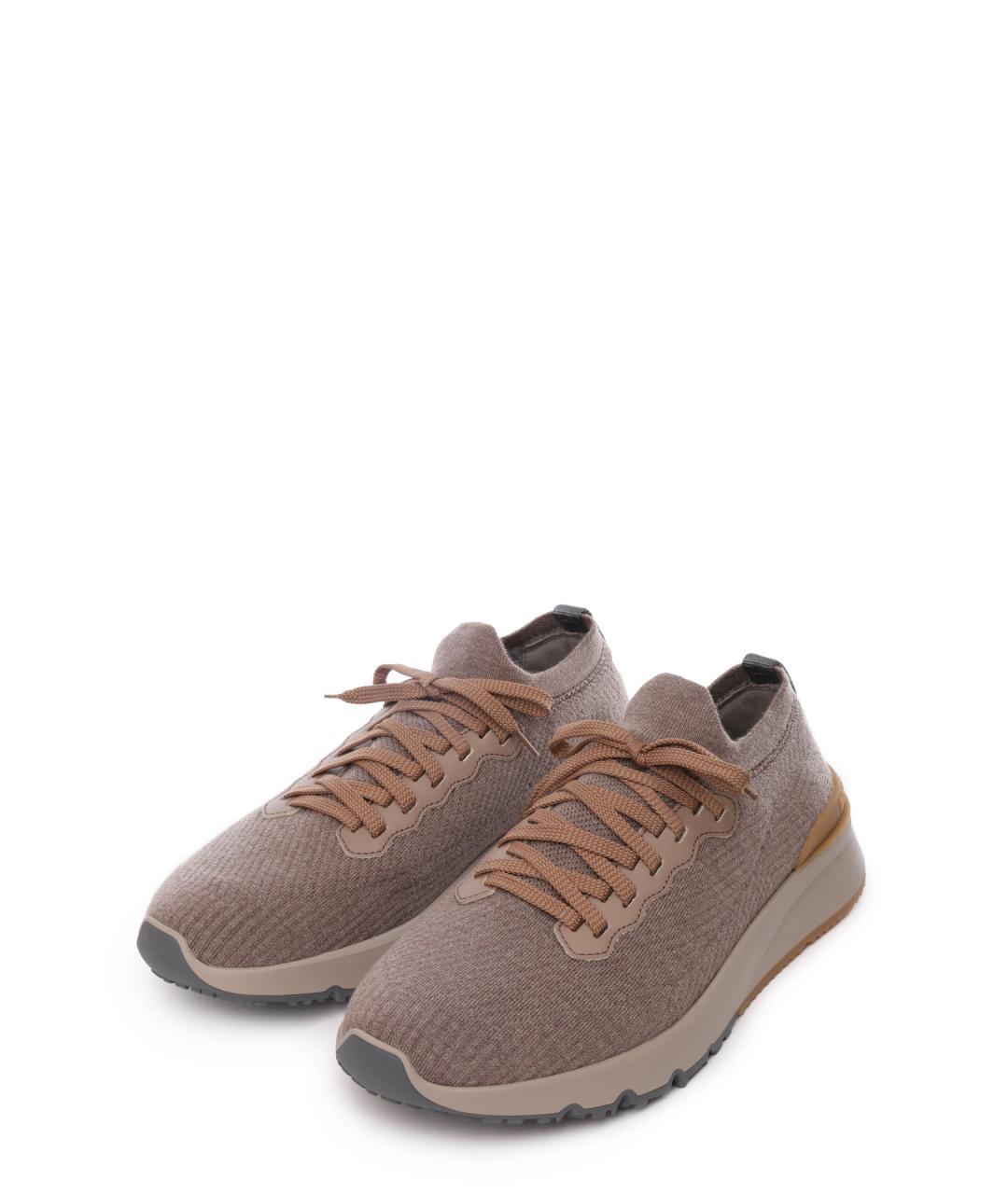 BRUNELLO CUCINELLI Бежевые текстильные низкие кроссовки / кеды, фото 2