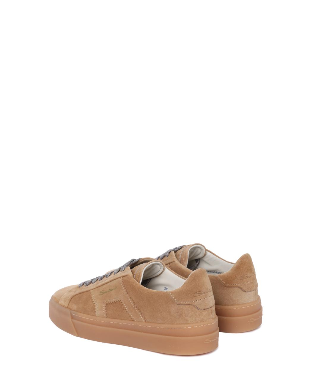 SANTONI Бежевые замшевые кеды, фото 5