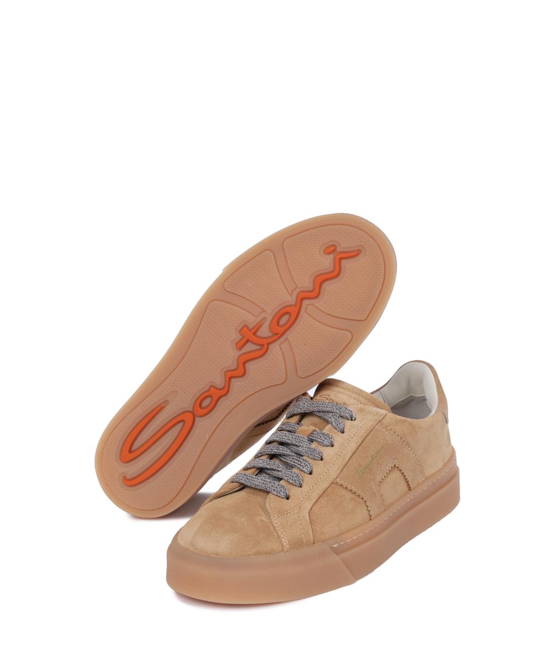 SANTONI Бежевые замшевые кеды, фото 4