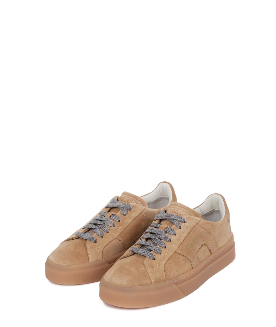 SANTONI Бежевые замшевые кеды, фото 2