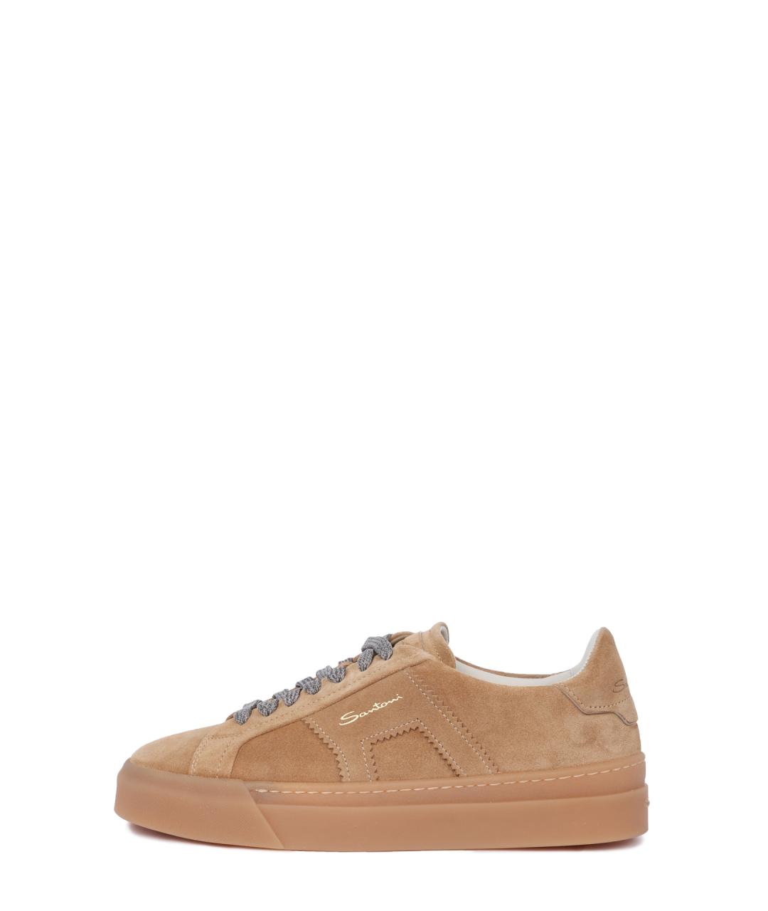 SANTONI Бежевые замшевые кеды, фото 6