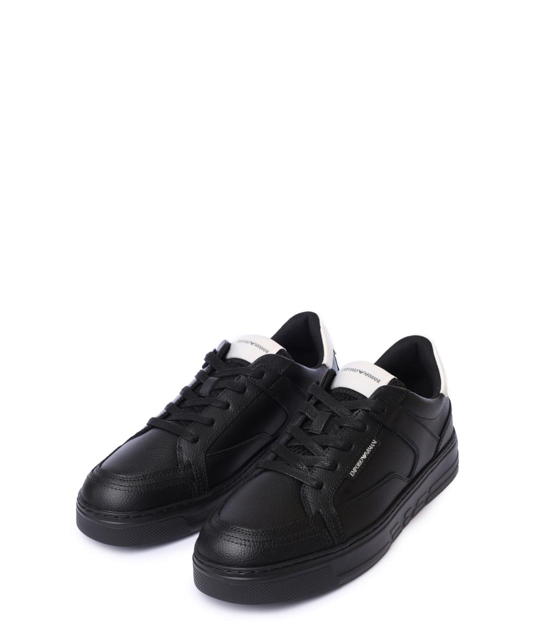 EMPORIO ARMANI Черные кожаные низкие кроссовки / кеды, фото 2