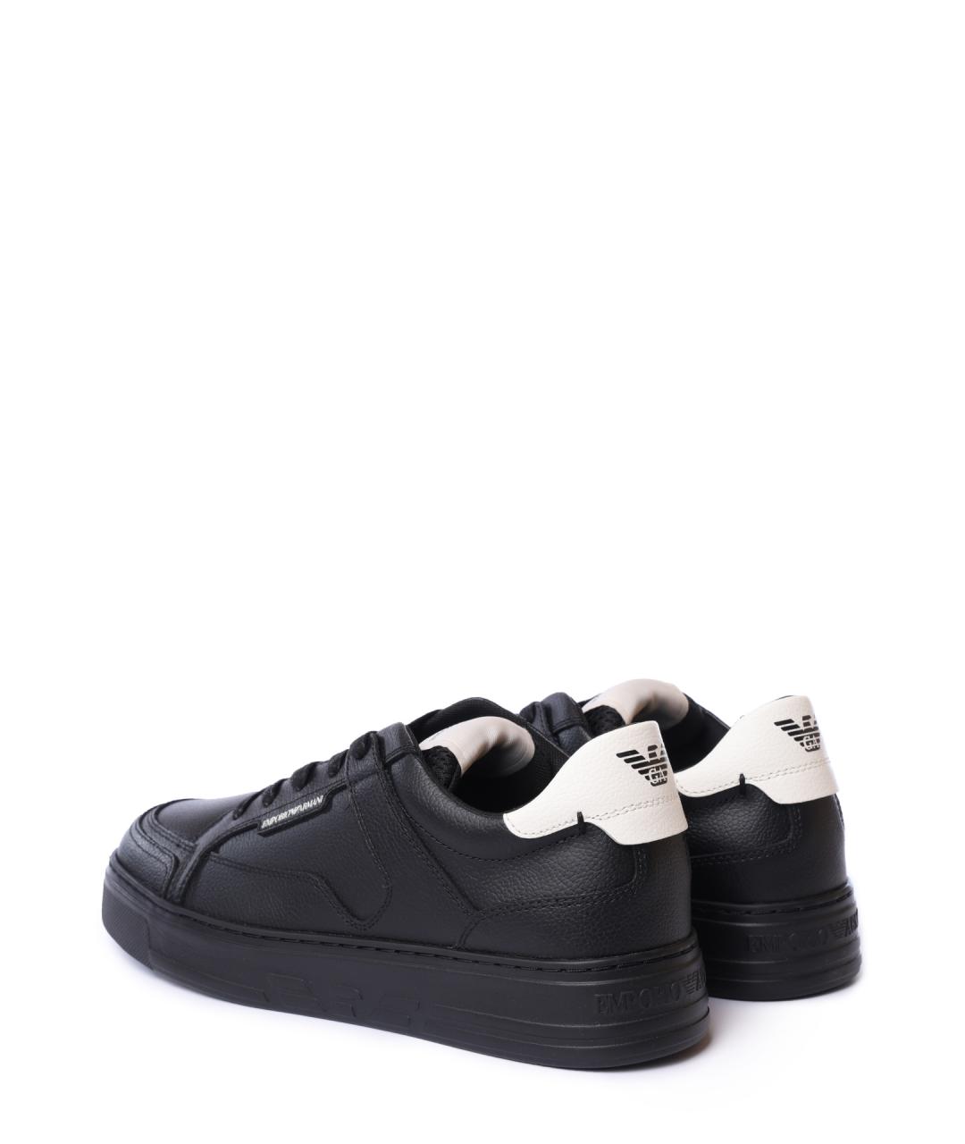 EMPORIO ARMANI Черные кожаные низкие кроссовки / кеды, фото 5