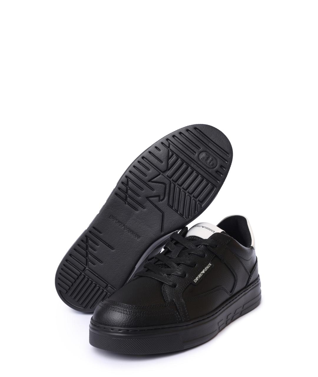 EMPORIO ARMANI Черные кожаные низкие кроссовки / кеды, фото 4