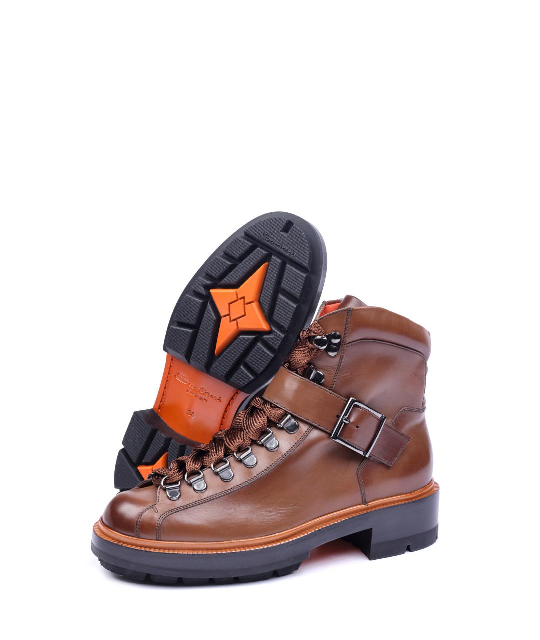 SANTONI Коричневые кожаные ботинки, фото 5