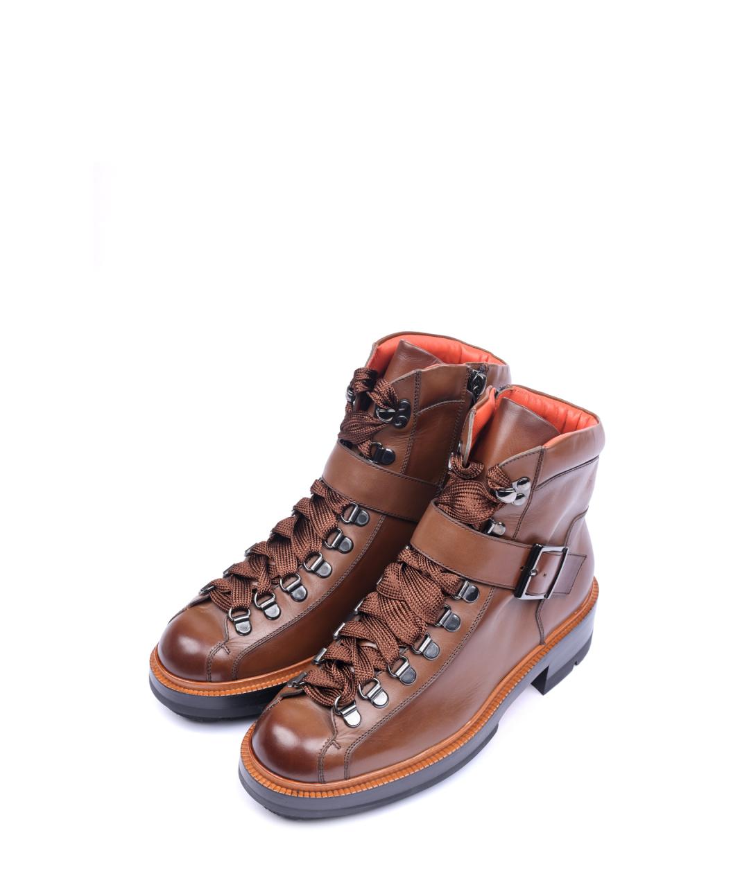 SANTONI Коричневые кожаные ботинки, фото 2