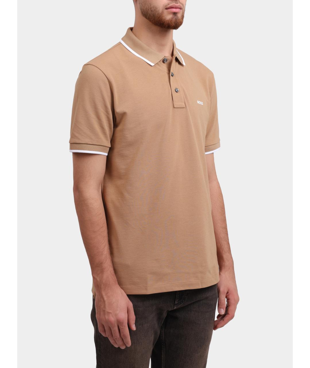 HUGO BOSS Бежевое хлопковое поло с коротким рукавом, фото 3