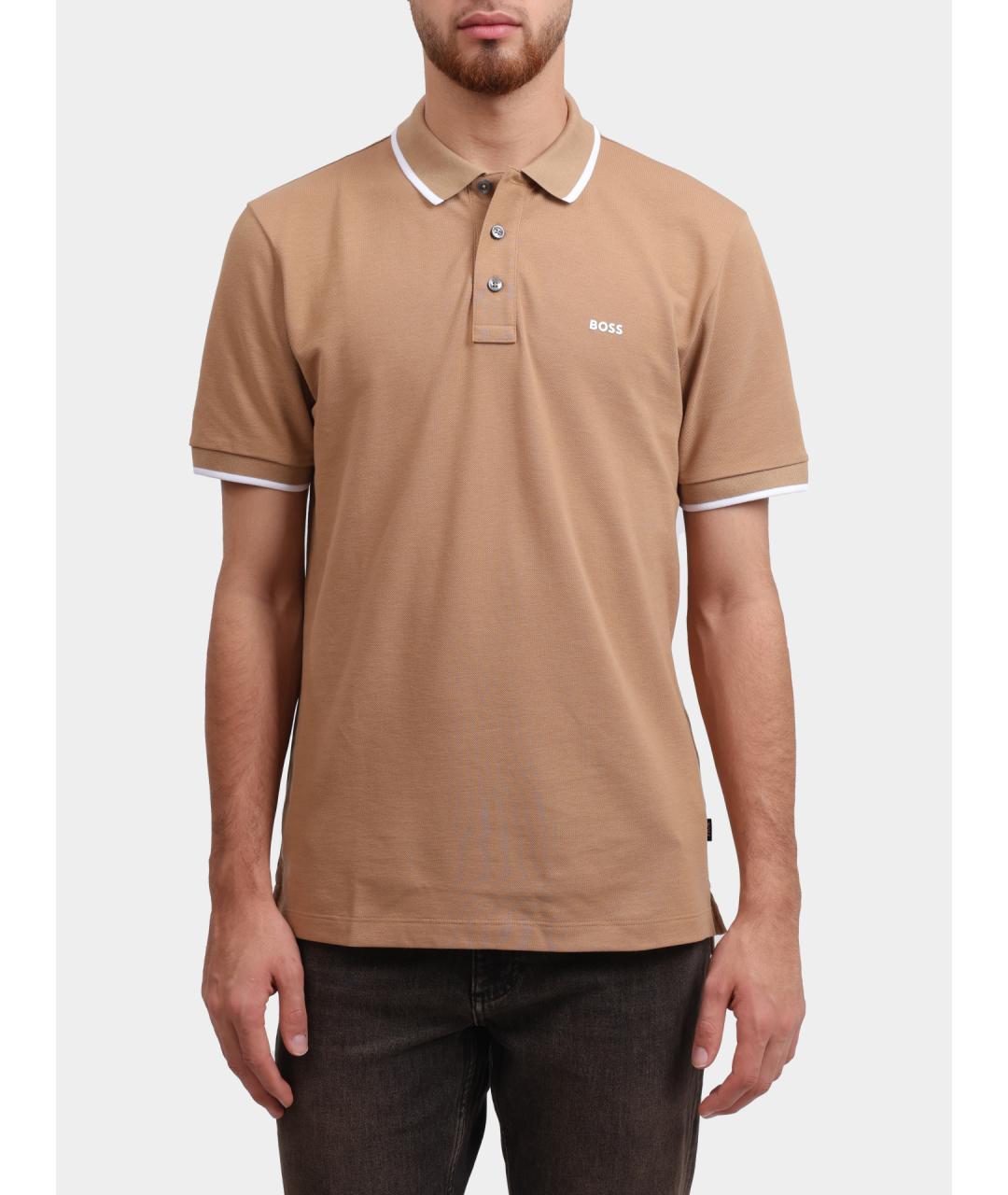 HUGO BOSS Бежевое хлопковое поло с коротким рукавом, фото 5