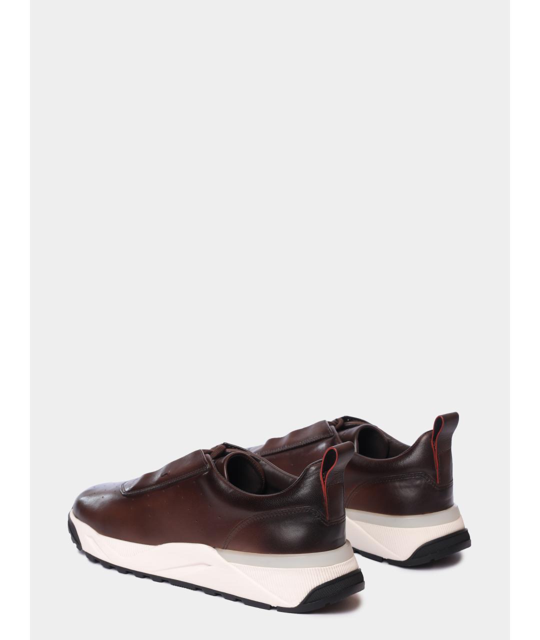 SANTONI Коричневые кожаные низкие кроссовки / кеды, фото 5