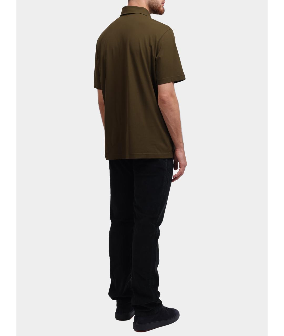 HERNO Хаки хлопковое поло с коротким рукавом, фото 4