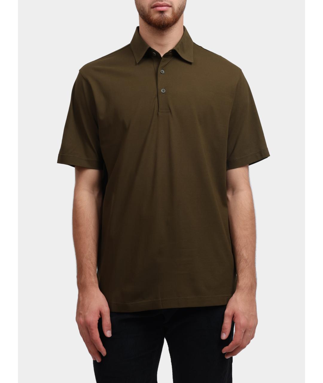 HERNO Хаки хлопковое поло с коротким рукавом, фото 5
