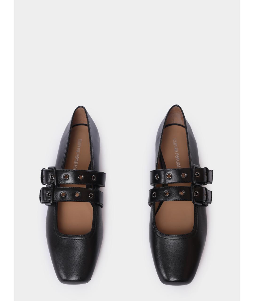 EMPORIO ARMANI Черные кожаные балетки, фото 3
