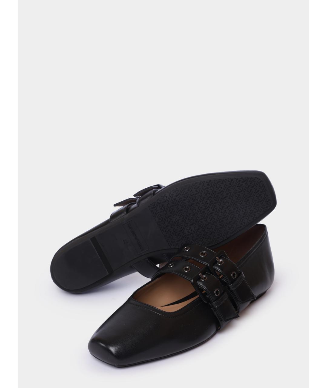 EMPORIO ARMANI Черные кожаные балетки, фото 4