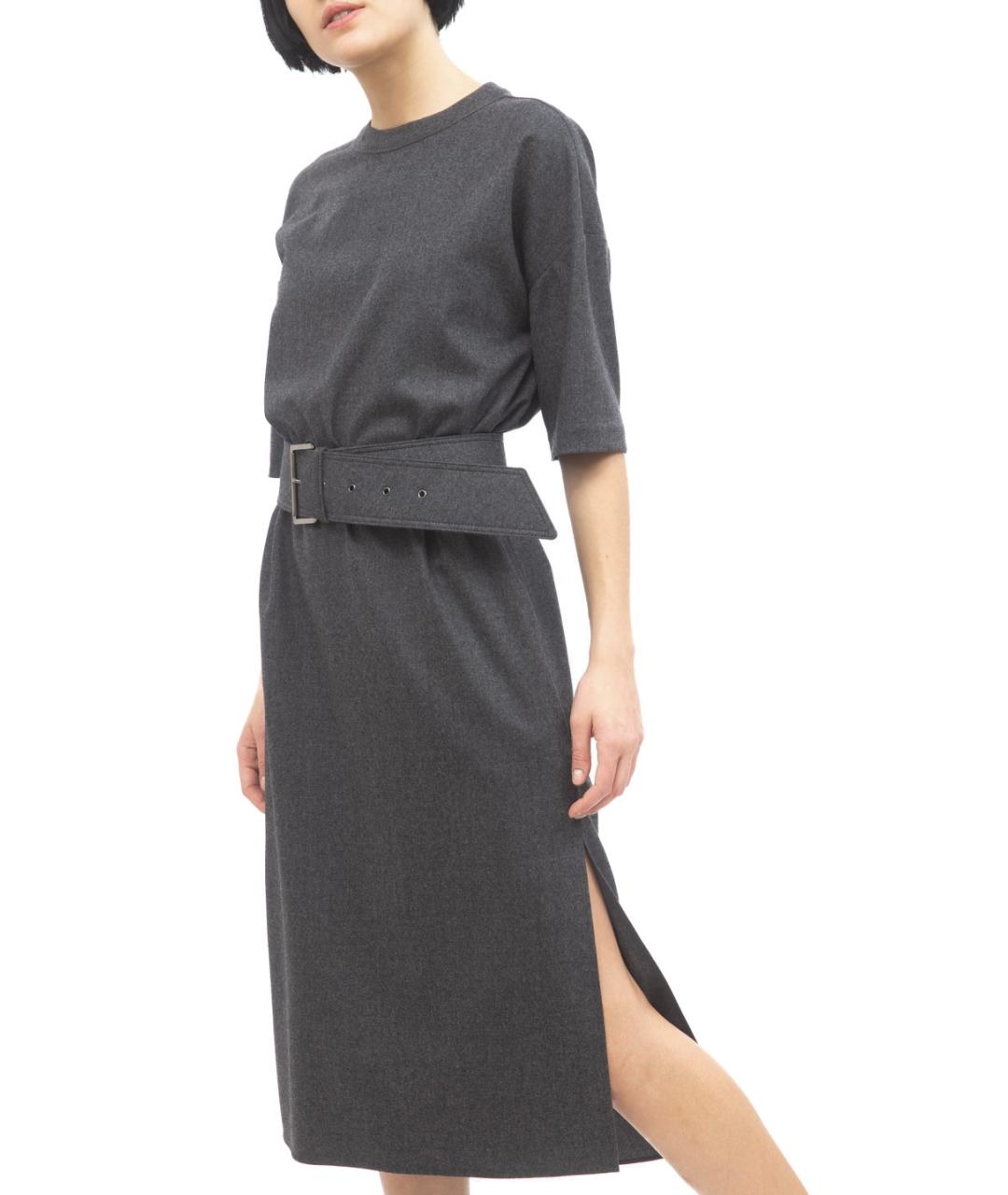 BRUNELLO CUCINELLI Серое шерстяное повседневное платье, фото 5