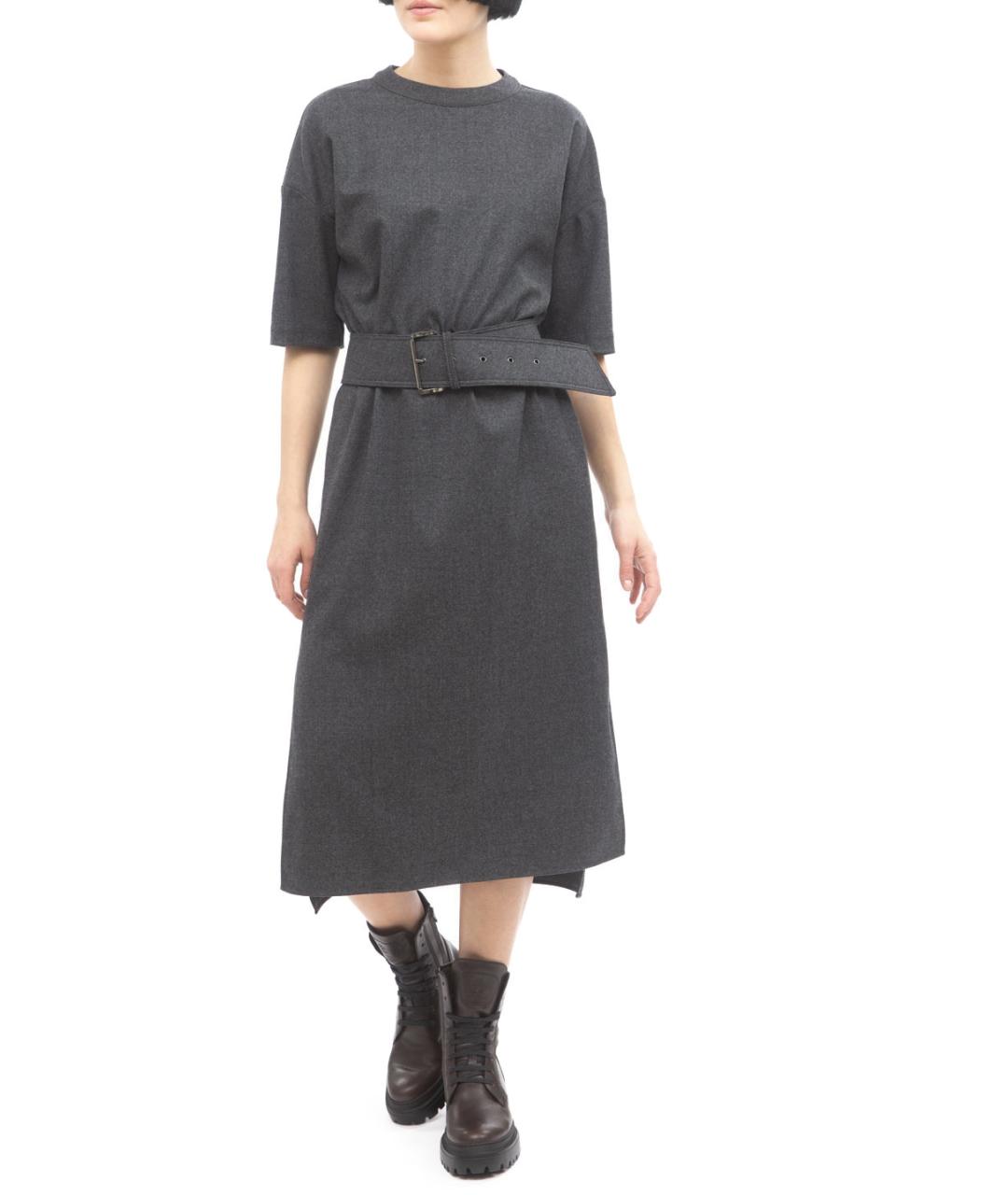 BRUNELLO CUCINELLI Серое шерстяное повседневное платье, фото 2