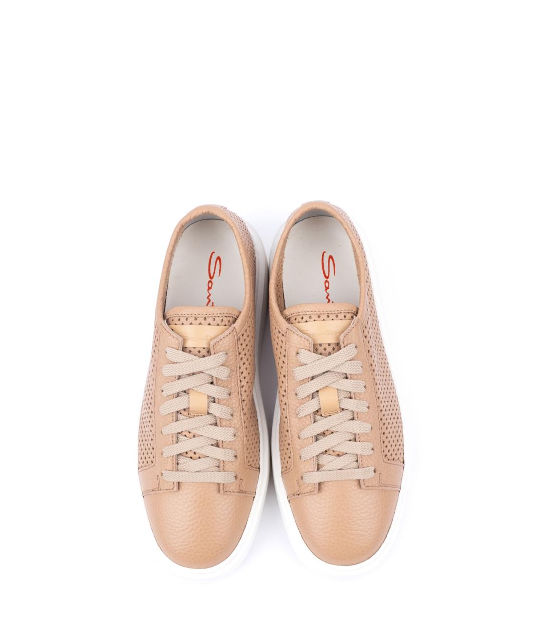 SANTONI Бежевые кожаные кеды, фото 4