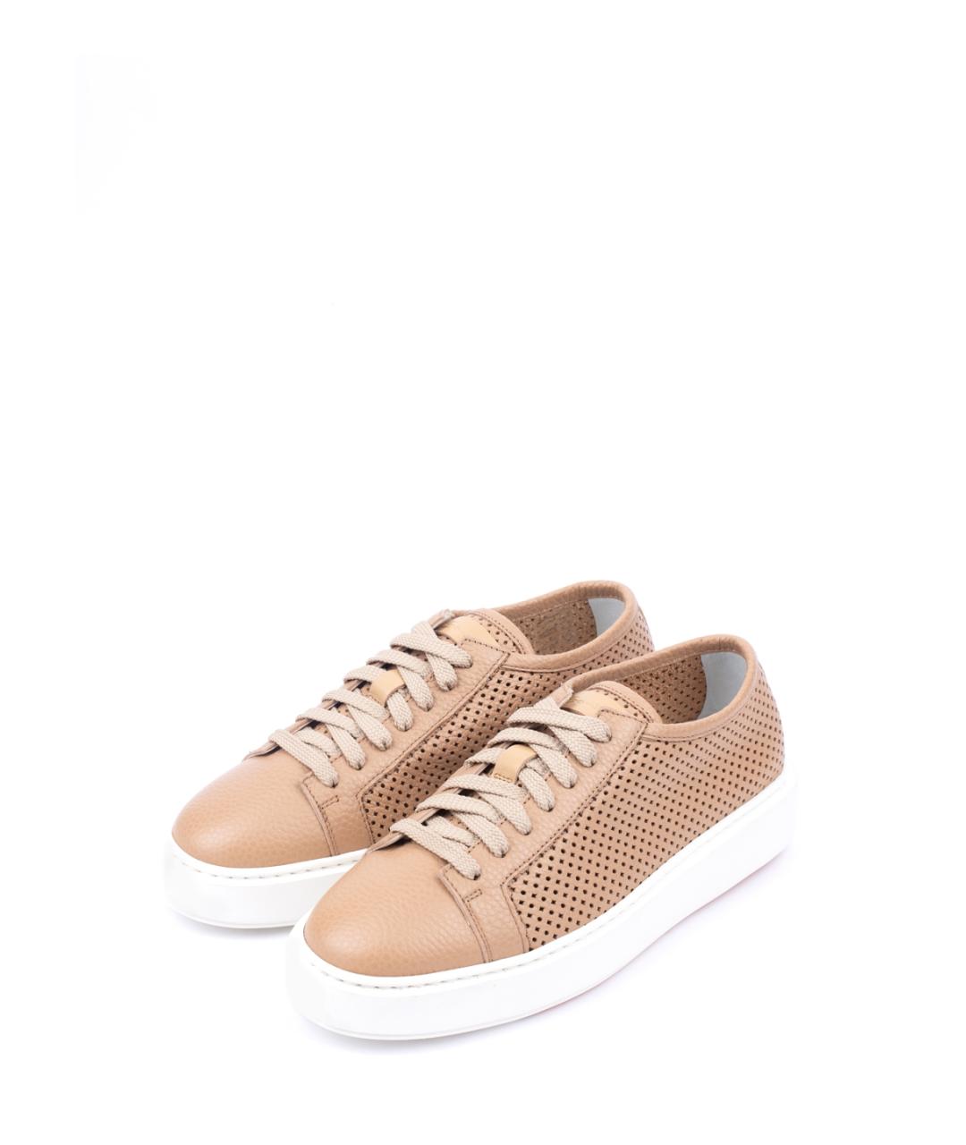 SANTONI Бежевые кожаные кеды, фото 2