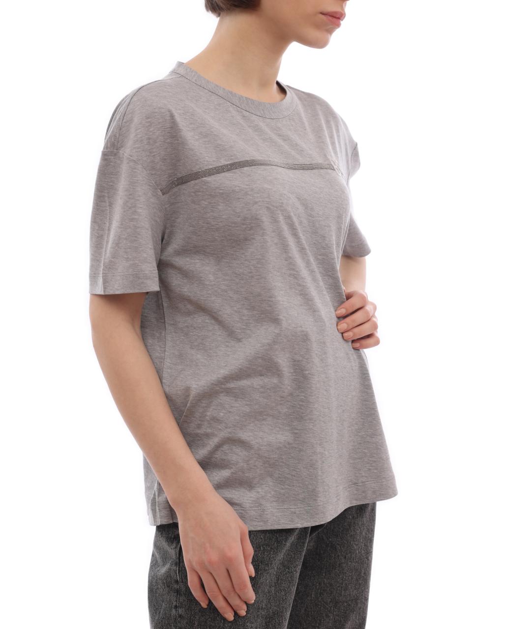 BRUNELLO CUCINELLI Серая хлопковая футболка, фото 4