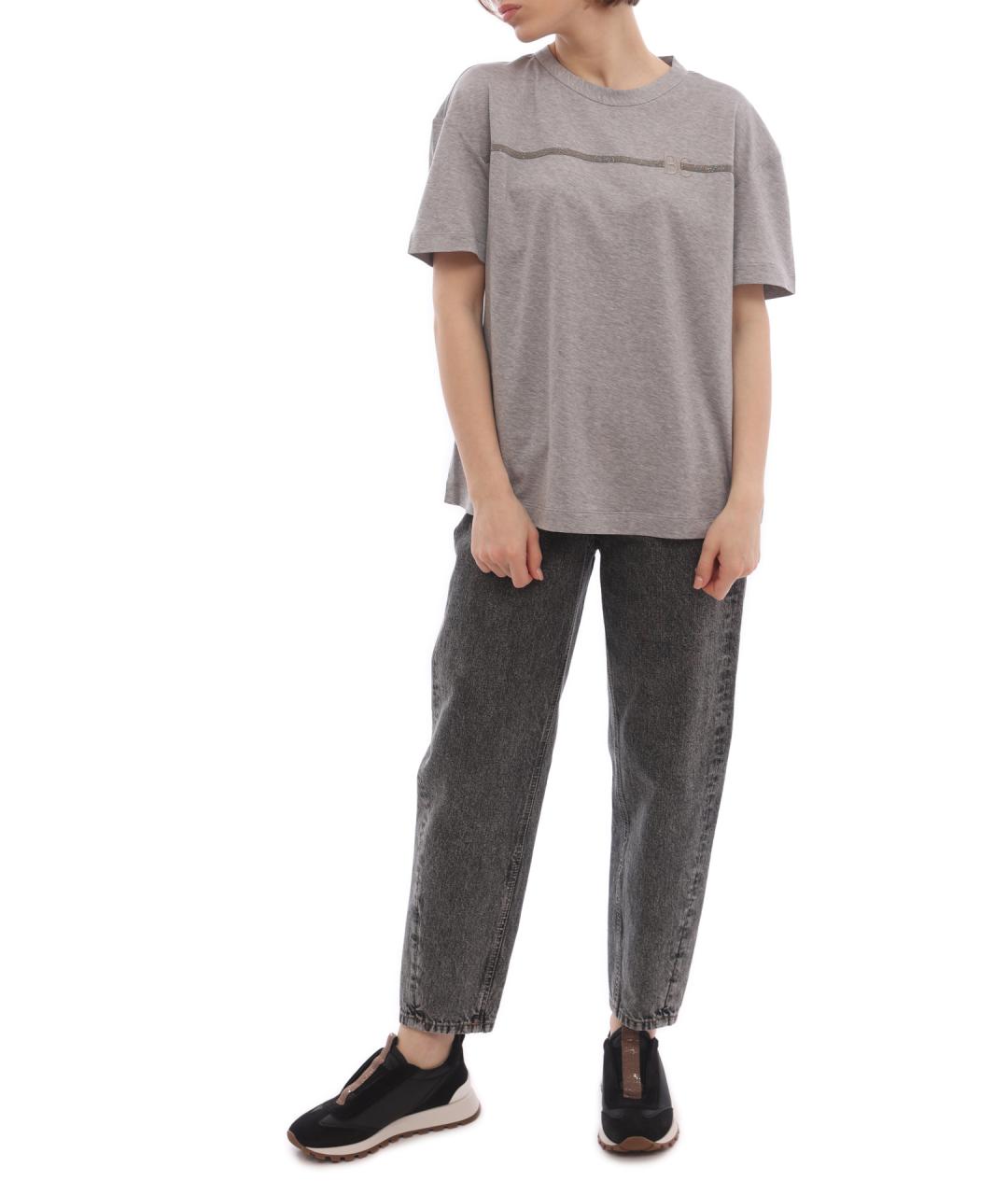 BRUNELLO CUCINELLI Серая хлопковая футболка, фото 2