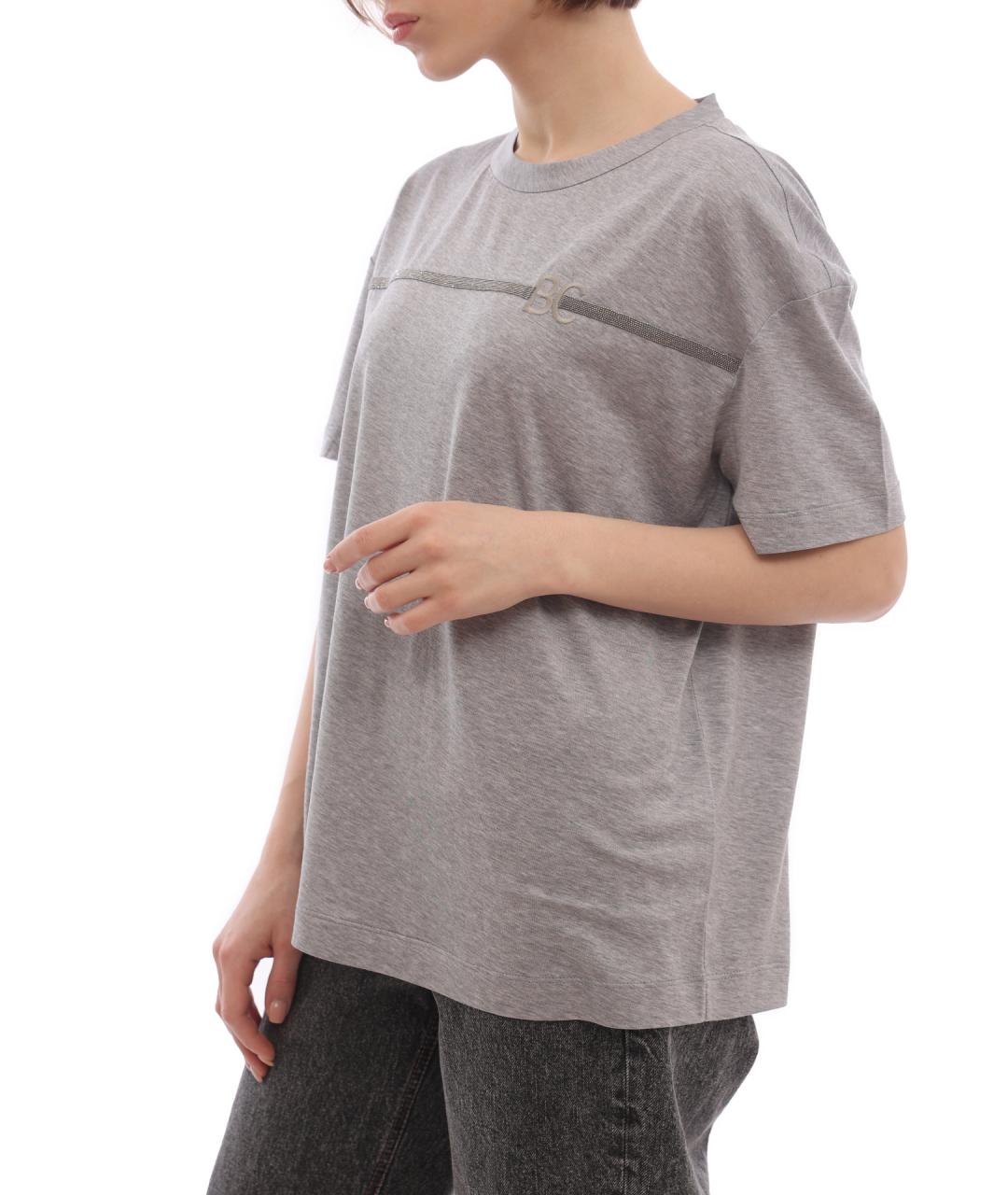 BRUNELLO CUCINELLI Серая хлопковая футболка, фото 3