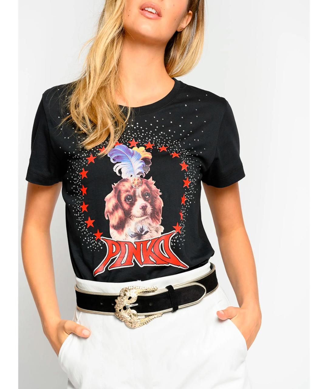 PINKO Черная хлопковая футболка, фото 4