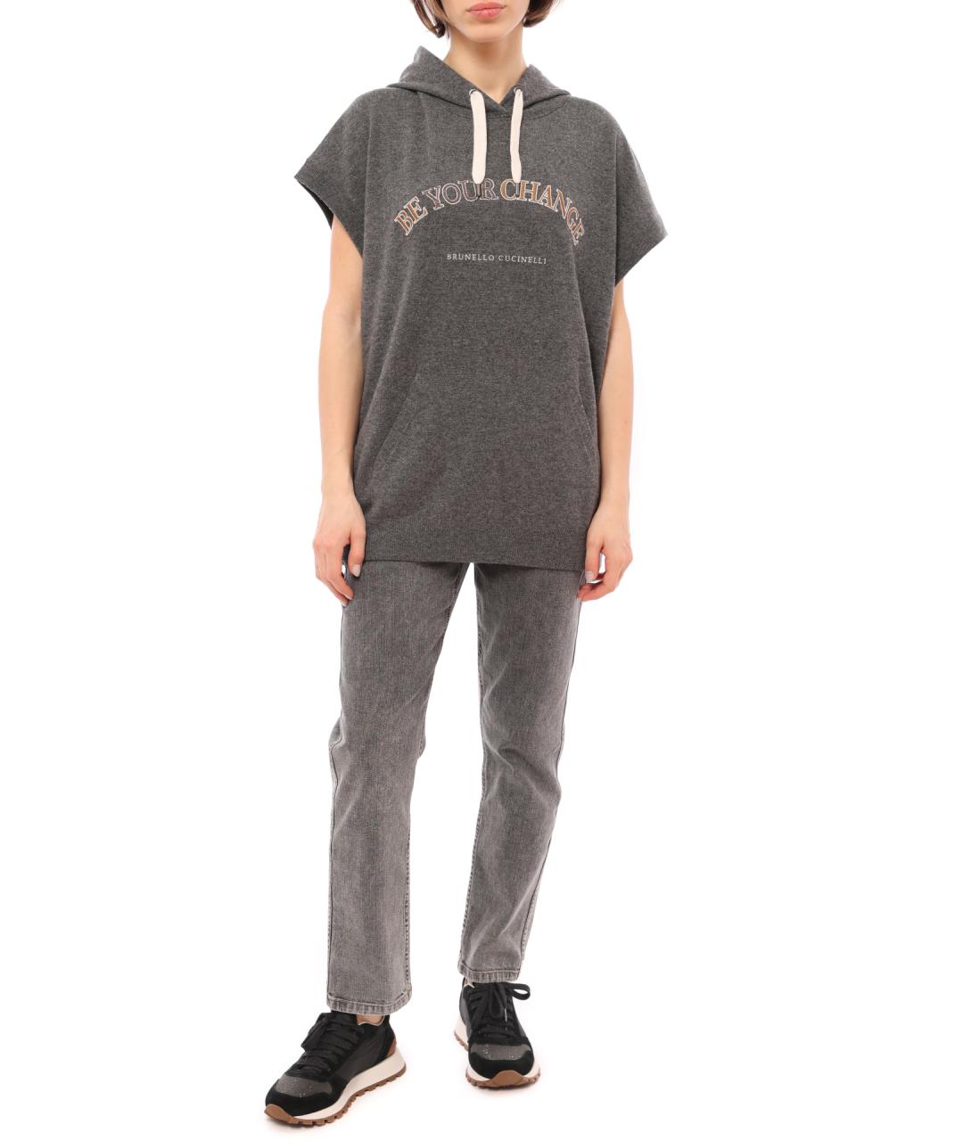 BRUNELLO CUCINELLI Серые хлопковые прямые джинсы, фото 1