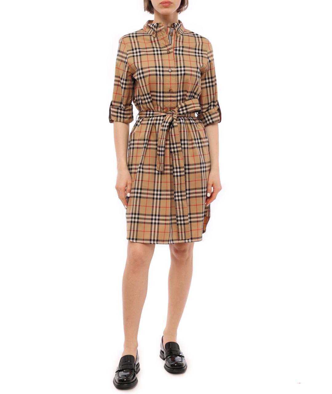 BURBERRY Бежевое хлопковое повседневное платье, фото 2