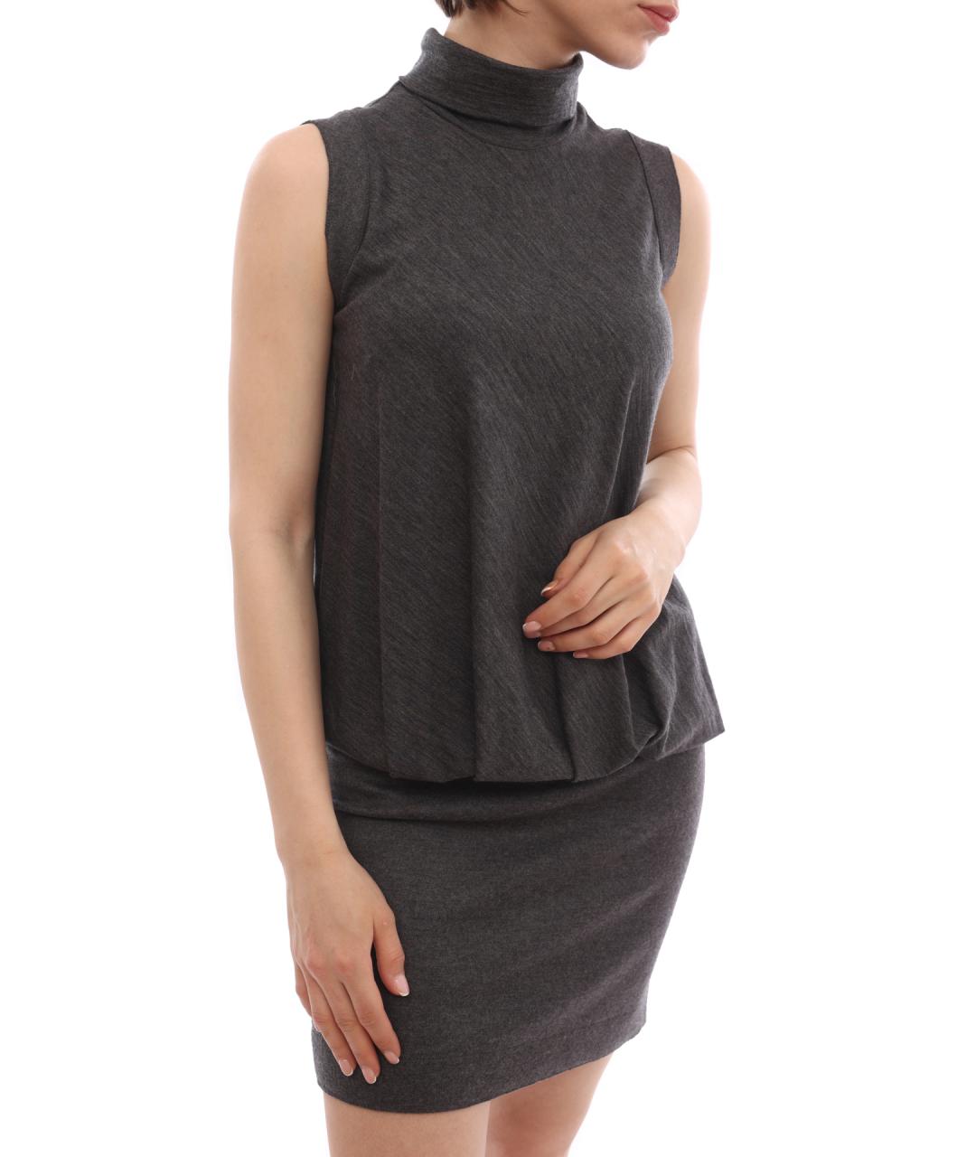 BRUNELLO CUCINELLI Серое хлопковое повседневное платье, фото 9