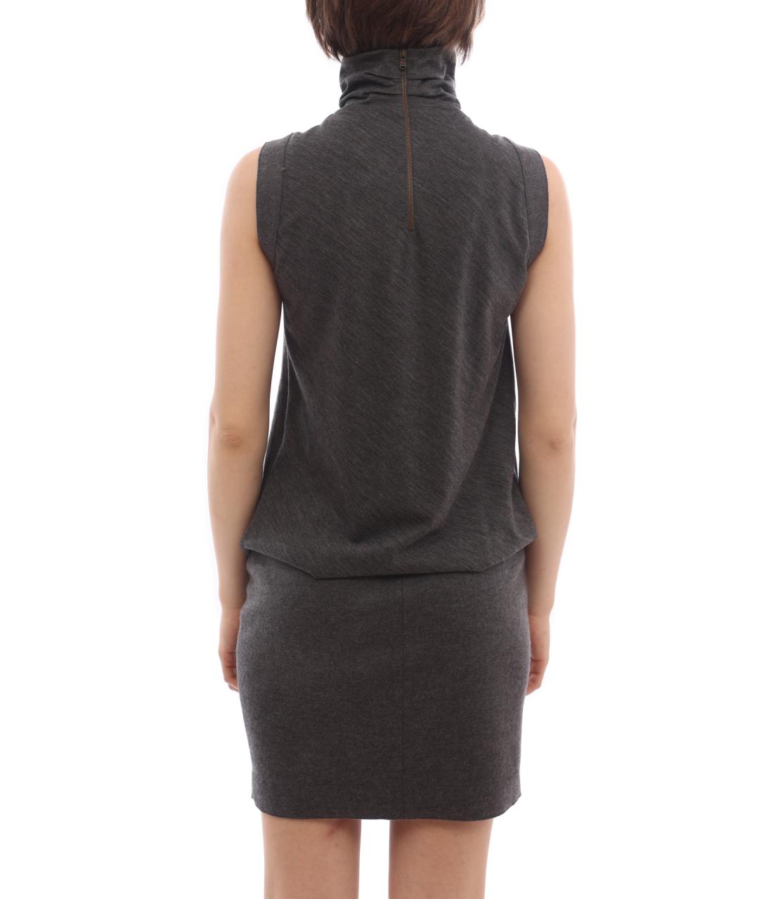 BRUNELLO CUCINELLI Серое хлопковое повседневное платье, фото 6