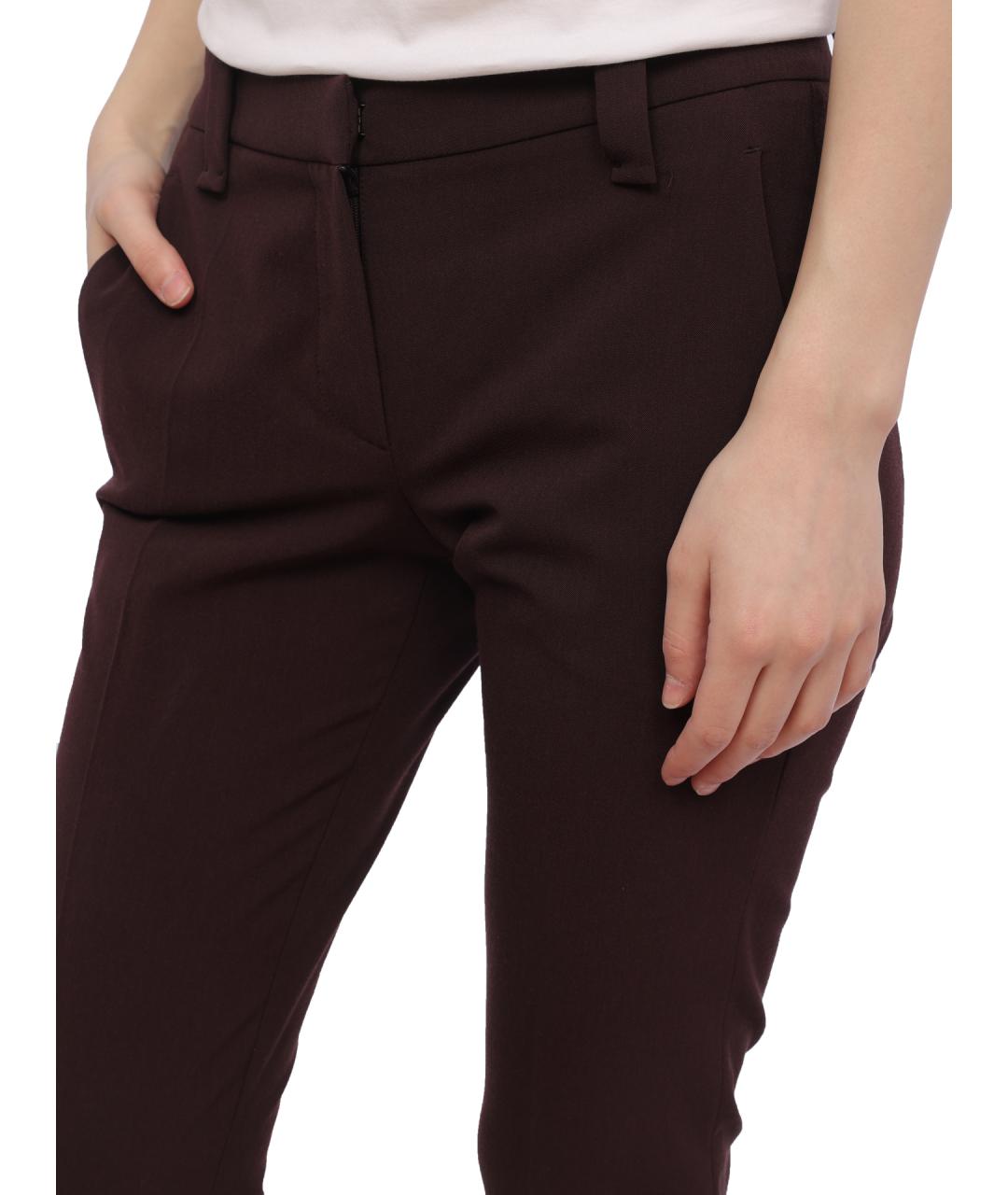 BRUNELLO CUCINELLI Бордовые шерстяные прямые брюки, фото 5