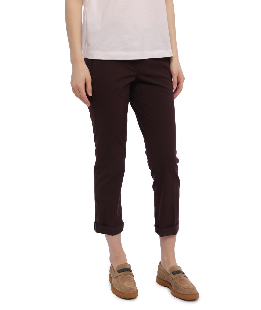 BRUNELLO CUCINELLI Бордовые шерстяные прямые брюки, фото 3