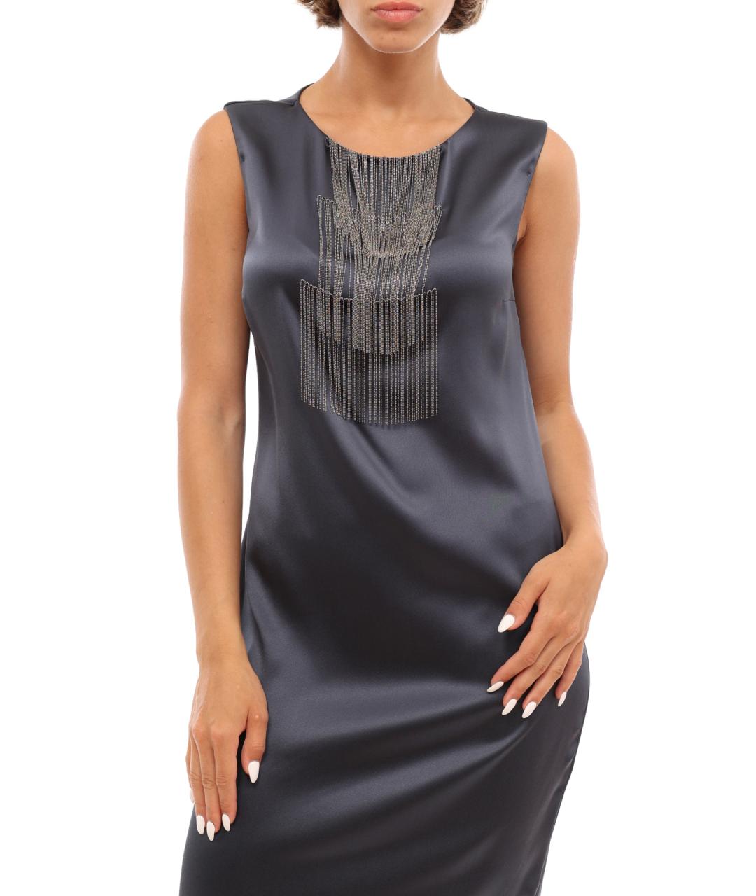 BRUNELLO CUCINELLI Серое шелковое повседневное платье, фото 7