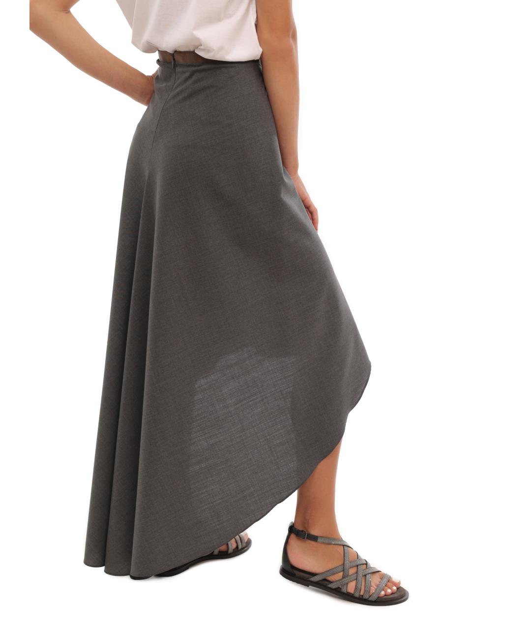 BRUNELLO CUCINELLI Серая хлопковая юбка миди, фото 6