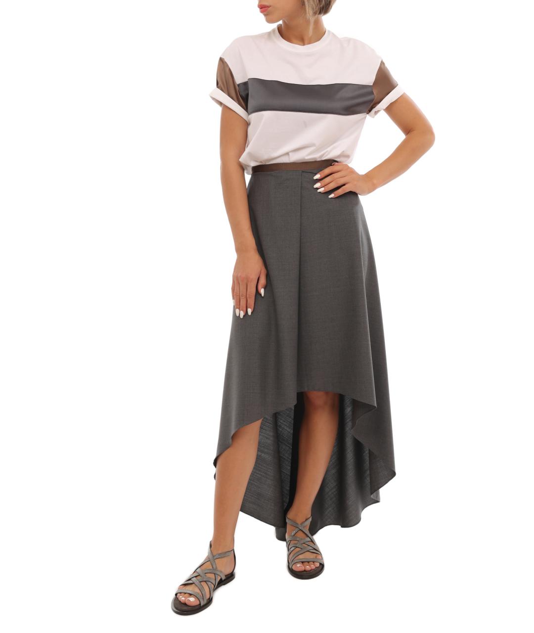 BRUNELLO CUCINELLI Серая хлопковая юбка миди, фото 2