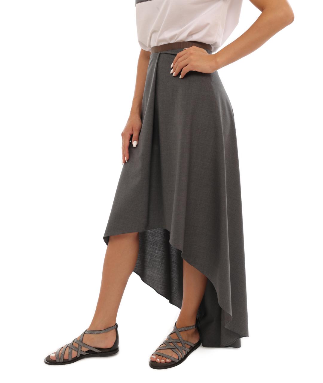 BRUNELLO CUCINELLI Серая хлопковая юбка миди, фото 3