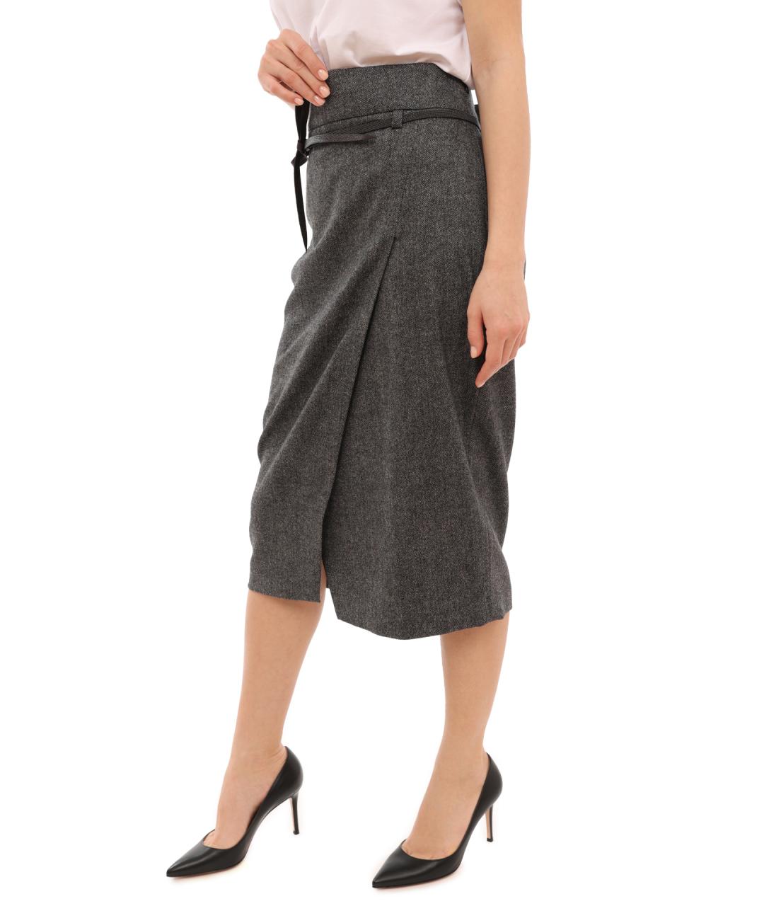 BRUNELLO CUCINELLI Серая шерстяная юбка миди, фото 3