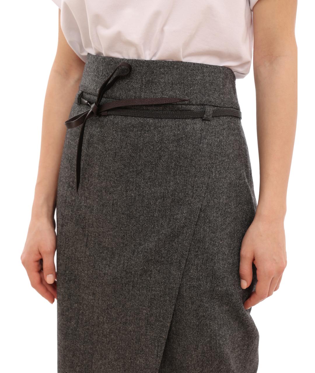 BRUNELLO CUCINELLI Серая шерстяная юбка миди, фото 4