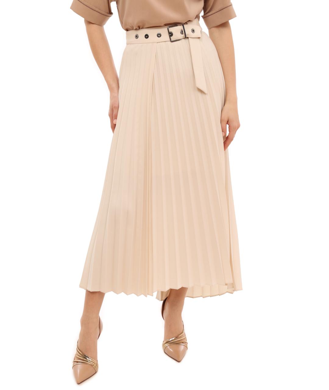 BRUNELLO CUCINELLI Бежевая полиэстеровая юбка миди, фото 1