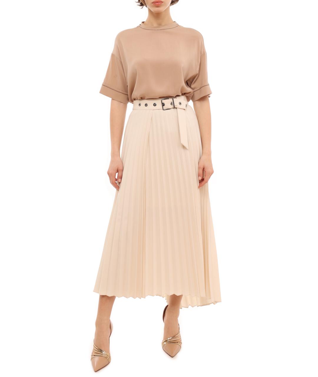 BRUNELLO CUCINELLI Бежевая полиэстеровая юбка миди, фото 2