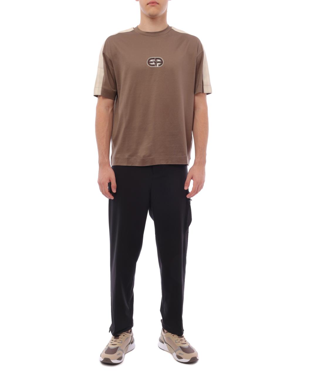 EMPORIO ARMANI Коричневая хлопковая футболка, фото 6