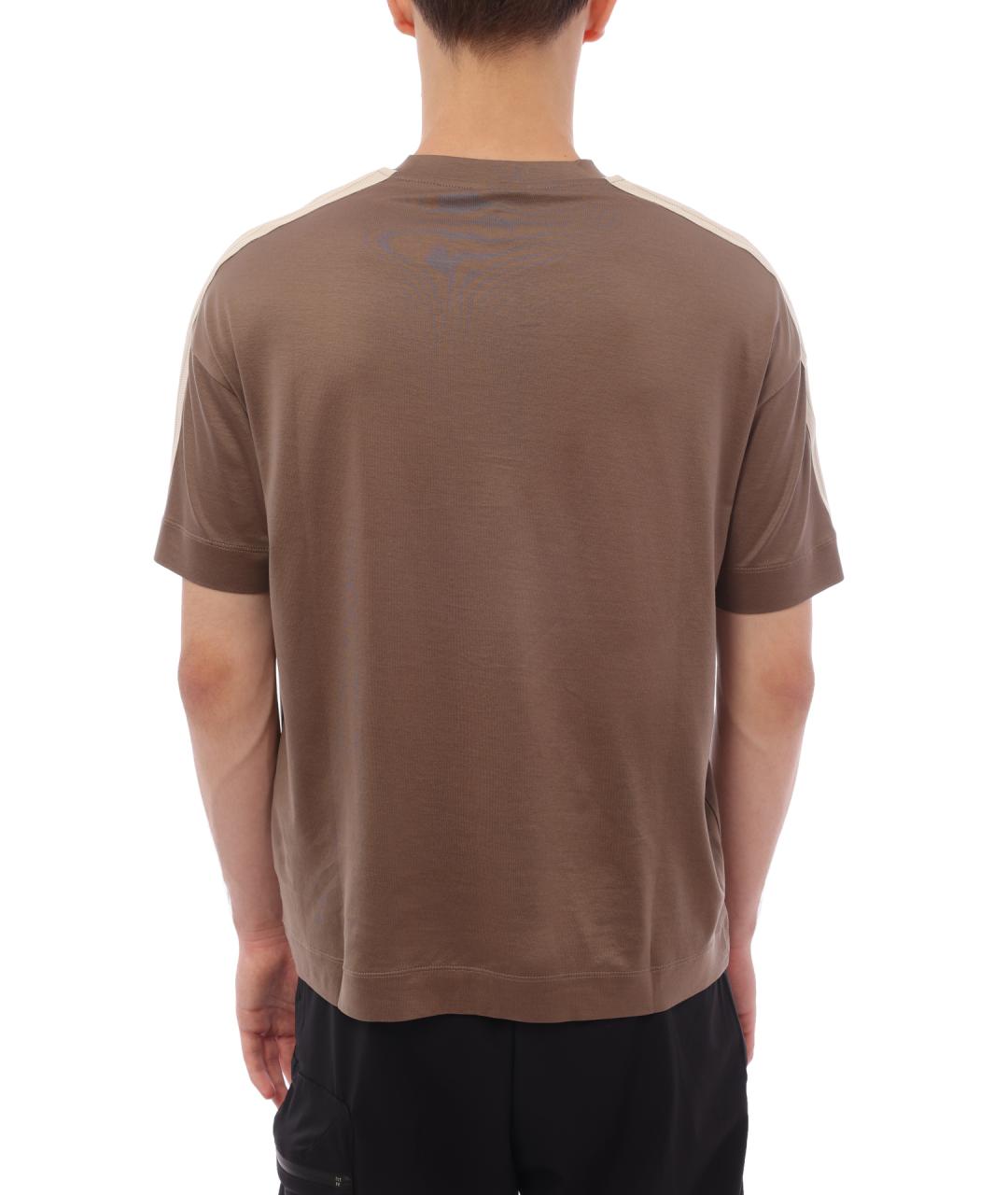 EMPORIO ARMANI Коричневая хлопковая футболка, фото 5