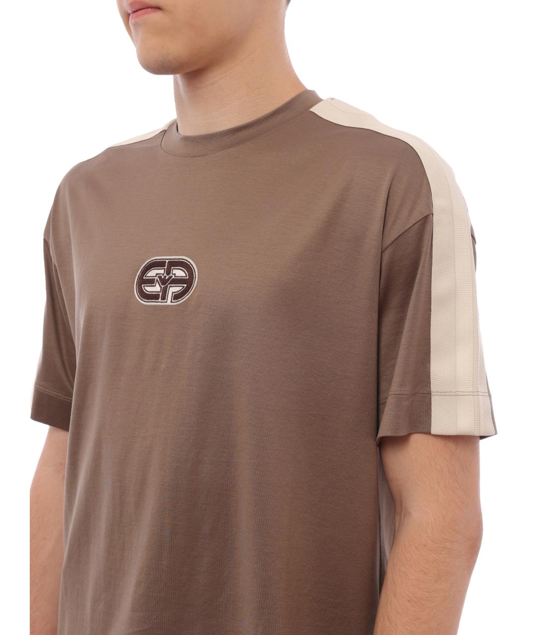 EMPORIO ARMANI Коричневая хлопковая футболка, фото 3