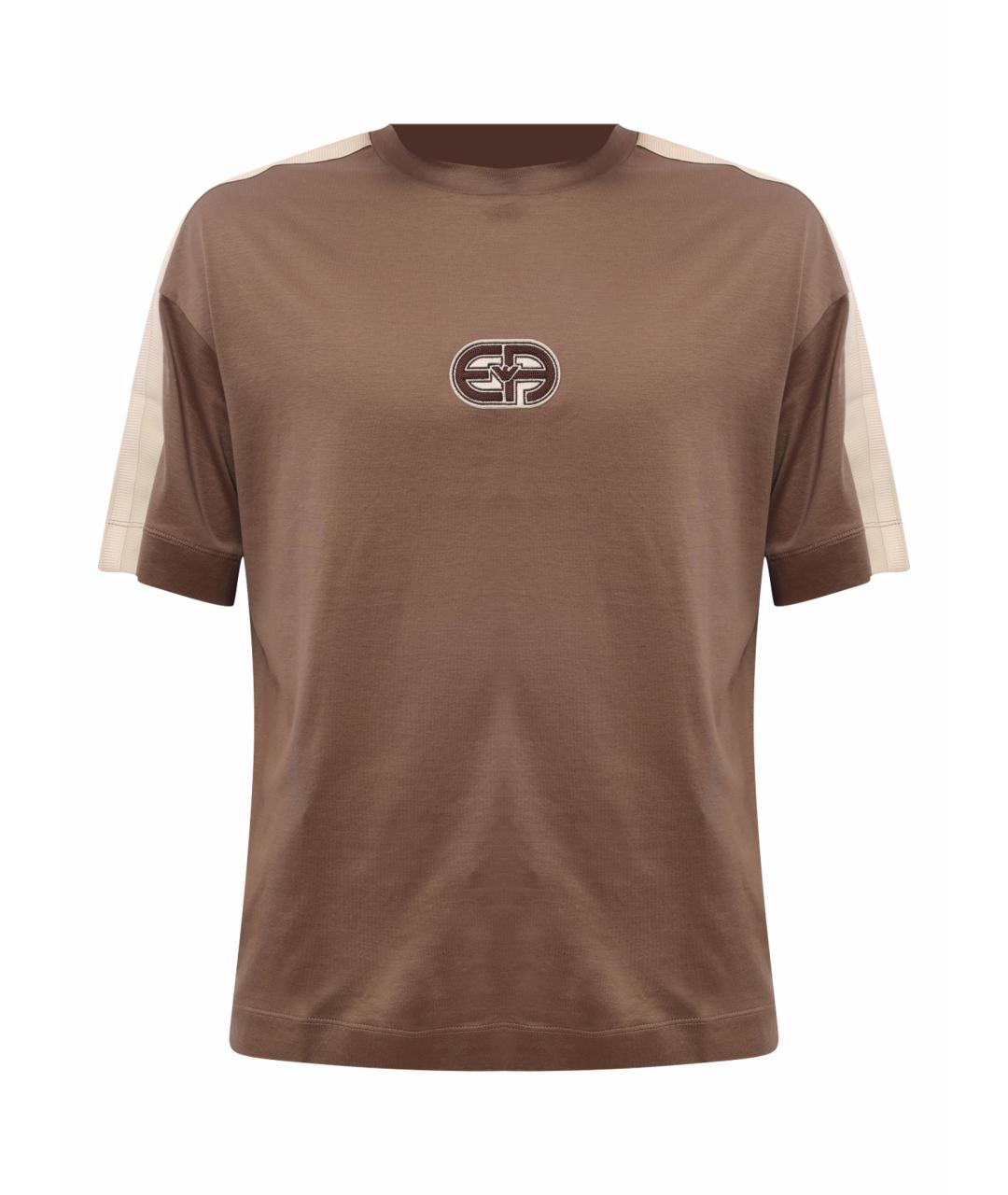 EMPORIO ARMANI Коричневая хлопковая футболка, фото 1