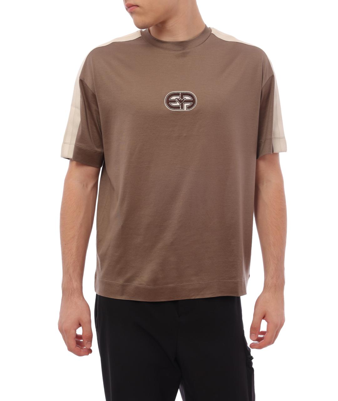 EMPORIO ARMANI Коричневая хлопковая футболка, фото 2