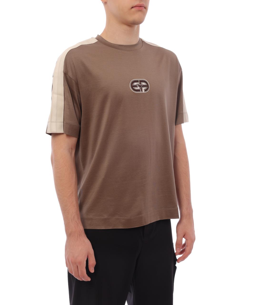 EMPORIO ARMANI Коричневая хлопковая футболка, фото 4