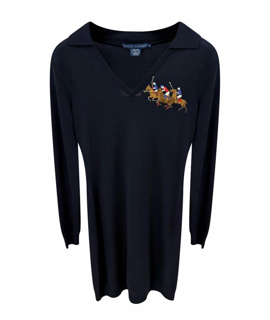 RALPH LAUREN Темно-синее шерстяное повседневное платье, фото 1