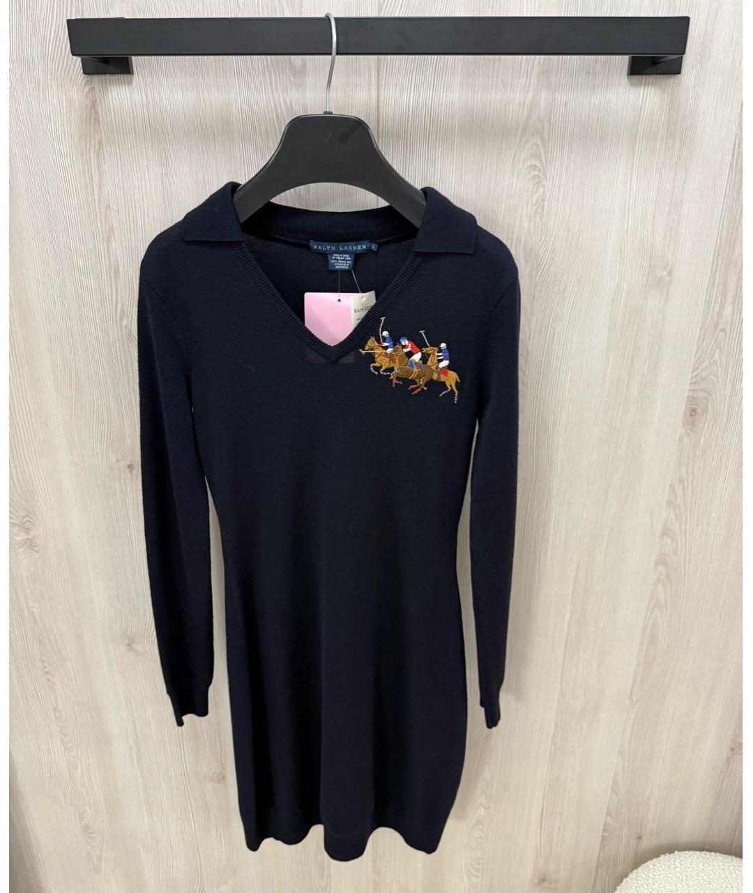 RALPH LAUREN Темно-синее шерстяное повседневное платье, фото 4