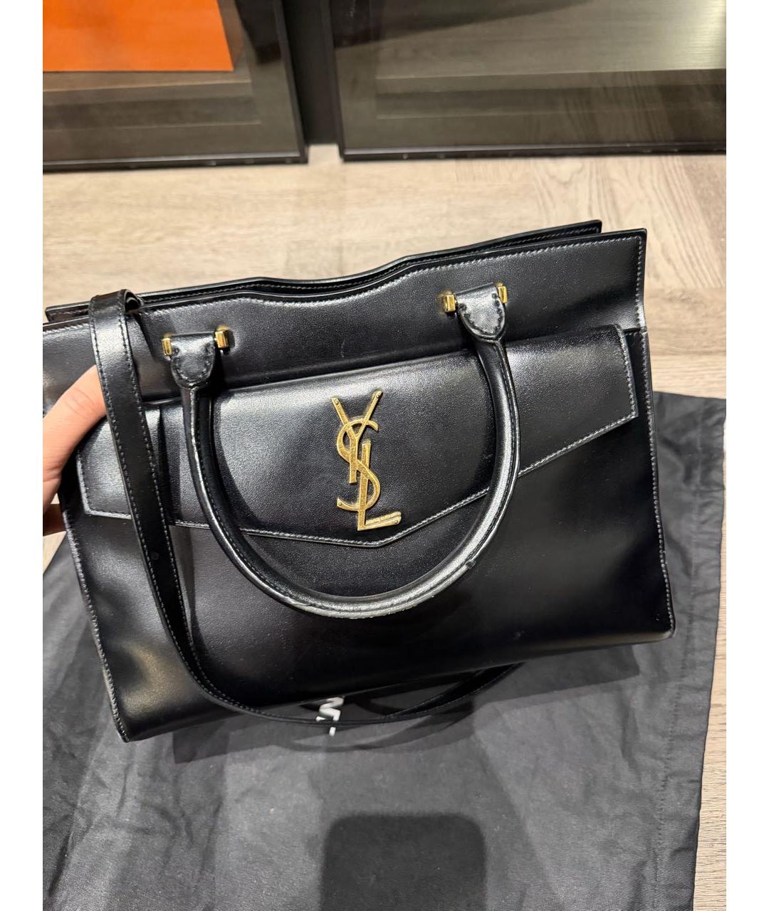 SAINT LAURENT Черная кожаная сумка тоут, фото 5